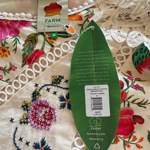 NWT Farm Rio Toucan's Garden print empbroidered one sleeve mini dress Sz M - Picture 16 of 16